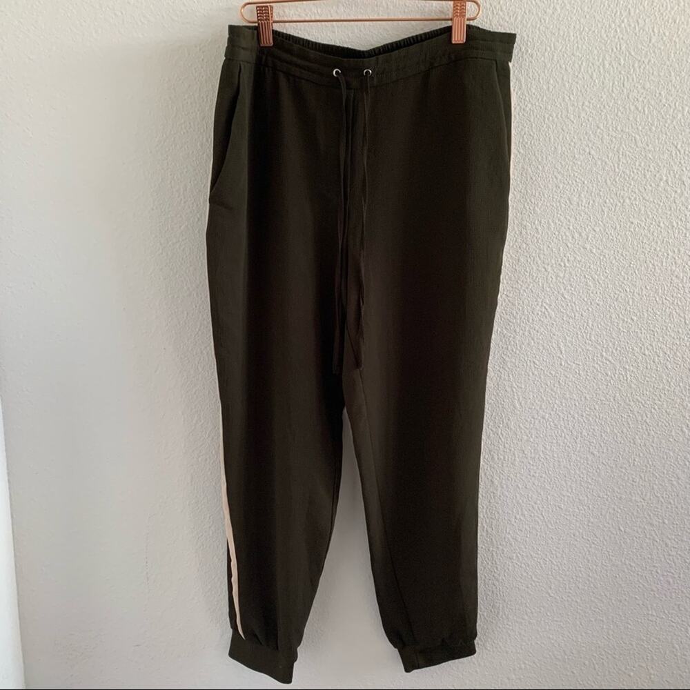 Zara Army Green Pink Stripe Pull On Jogger Style L